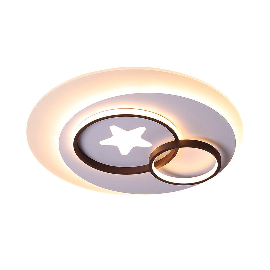 Contemporary Led Indoor Flush Lamp - White Circles Mount Lighting With Star Design Warm/White
