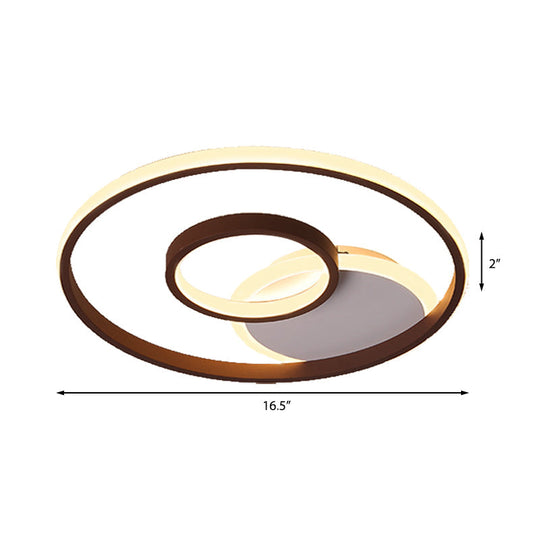 Minimalist Metal Led Flush Mount Ceiling Light In Brown With Multi Ring Design Warm/White Multiple