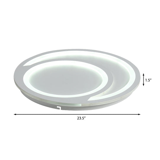 Modern White Ripple Flushmount Led Light Simple Metal Design 16/19.5/23.5 Wide