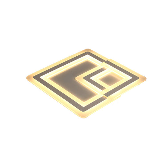 Nordic Square Led Flush Mount Lamp - Multiple Sizes Metal & Acrylic White Ceiling Light In