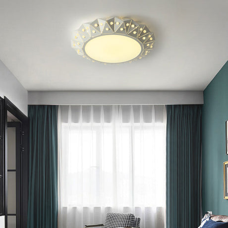 Modern Faceted Round Flushmount Light With Warm/White Led Lighting And Iron Shade 16.5/22.5 Wide
