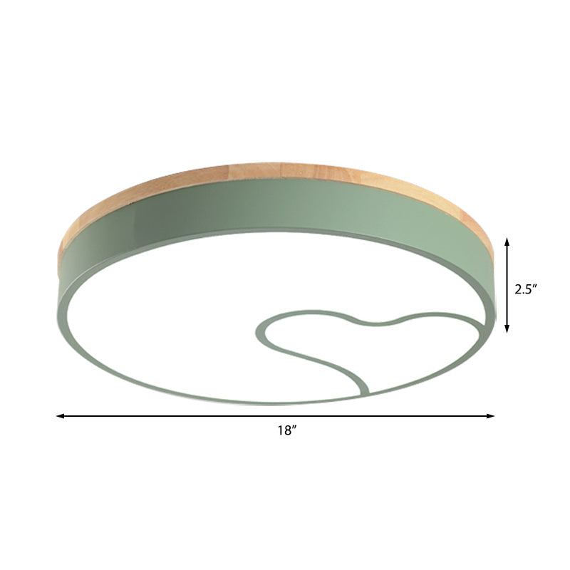 Nordic Led Flush Light With Metal Round Shade - Green/Grey/White Ceiling Lamp In Warm/White