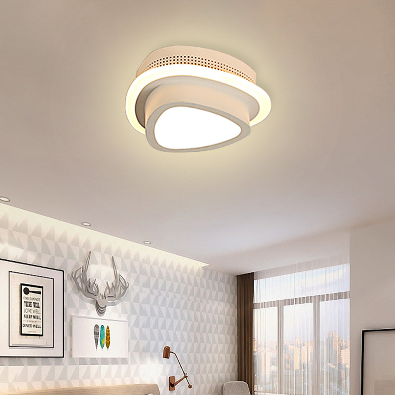 Modern Led Flush Ceiling Lamp In Black/White - Round Square Or Triangle Acrylic Design For Corridor
