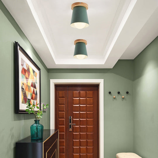 Contemporary Conical Ceiling Light Gray/White/Green - Metal Flush Mount For Bedroom Green
