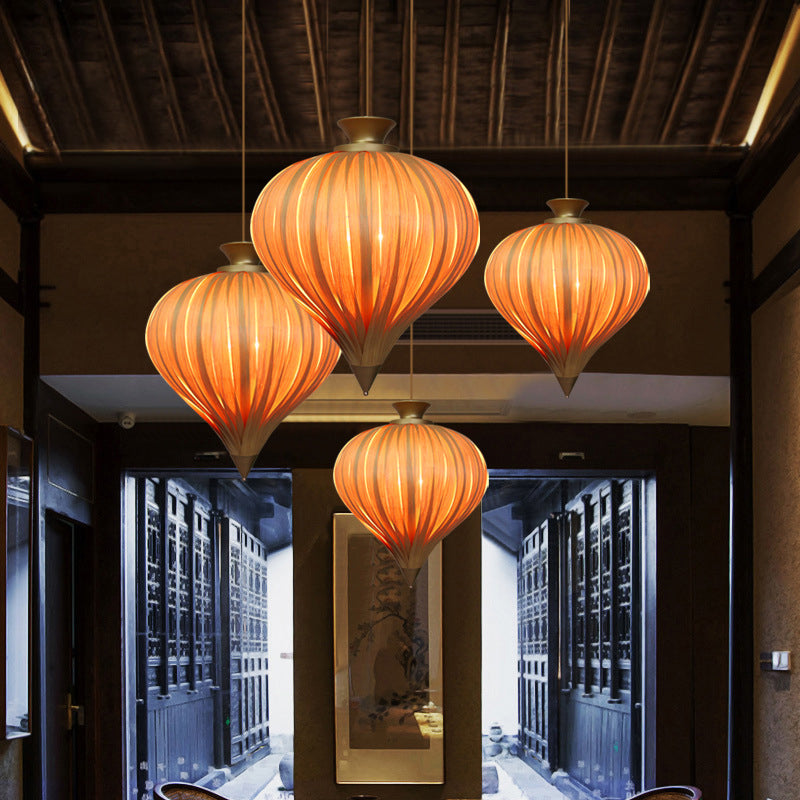 Japanese Wood Ceiling Pendant Lamp - Teardrop Design In Beige