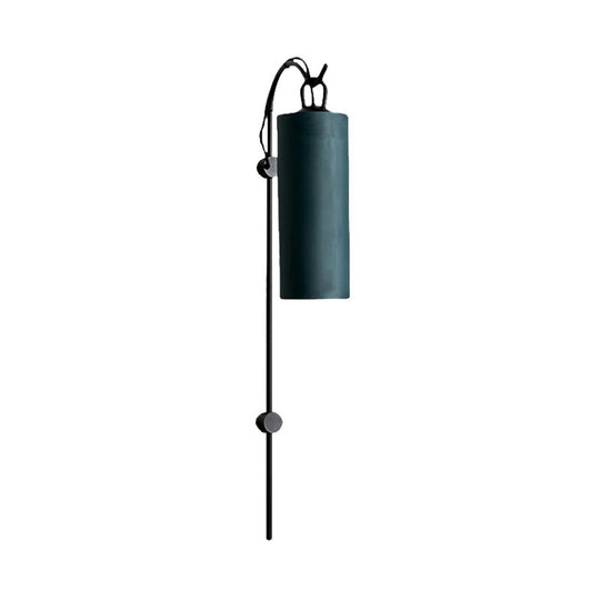 Modern Tube Sconce Lighting With Green/White Fabric Shade - 1 Light Living Room In Black/Gold