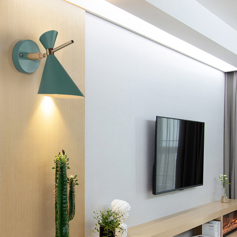 Macaron Metal Wall Sconce - Angle Shade 1 Light Black/White/Pink/Yellow/Green Bedroom Green