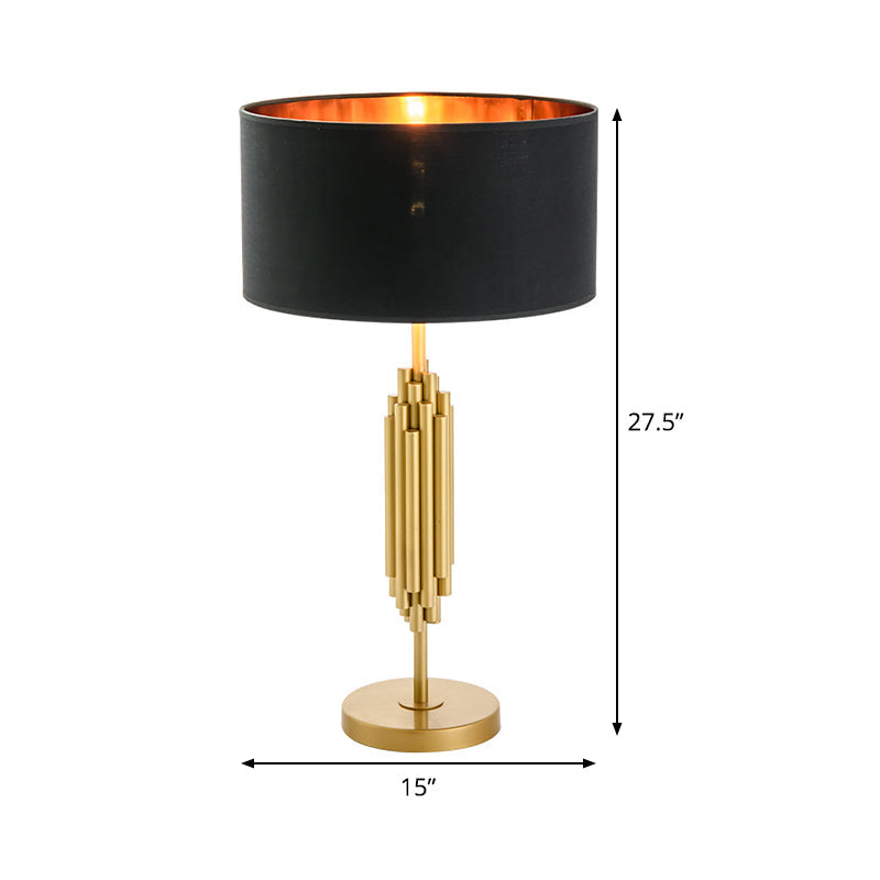 Modern Black & Gold Nightstand Lamp: Shaded Desk Light With Circular Metal Base