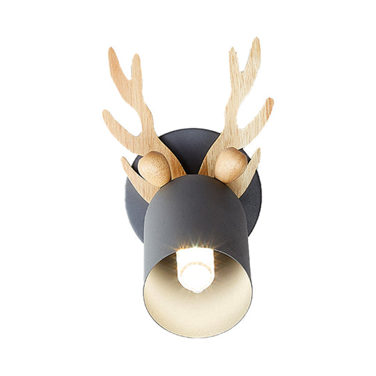 Modernist Metal Wall Sconce With Antler Design And Cylinder Shape For Bedroom Lighting