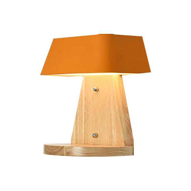 Modern Metal Trapezoid Wall Sconce With Wooden Backplate - White/Orange/Blue Light Fixture For