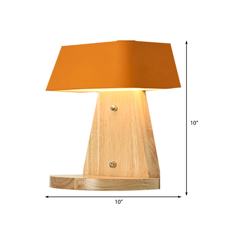 Modern Metal Trapezoid Wall Sconce With Wooden Backplate - White/Orange/Blue Light Fixture For