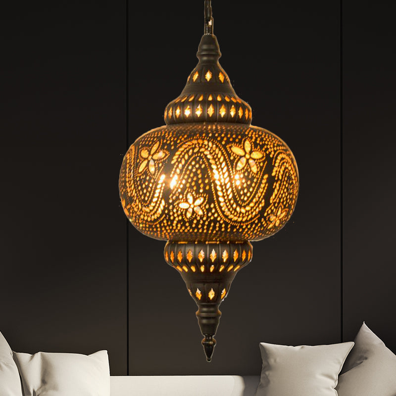 Carved Pendant Lighting: 1 Head Brass 8/11/13 Wide Metal Hanging Light Fixture / 13
