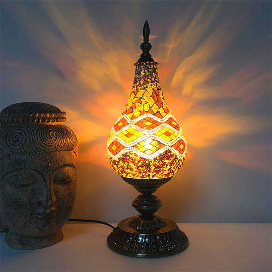 Vintage Led Glass Teardrop Table Lamp - Hand-Crafted White/Red/Yellow Bedroom Nightstand Decor