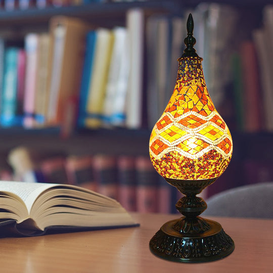 Vintage Led Glass Teardrop Table Lamp - Hand-Crafted White/Red/Yellow Bedroom Nightstand Decor