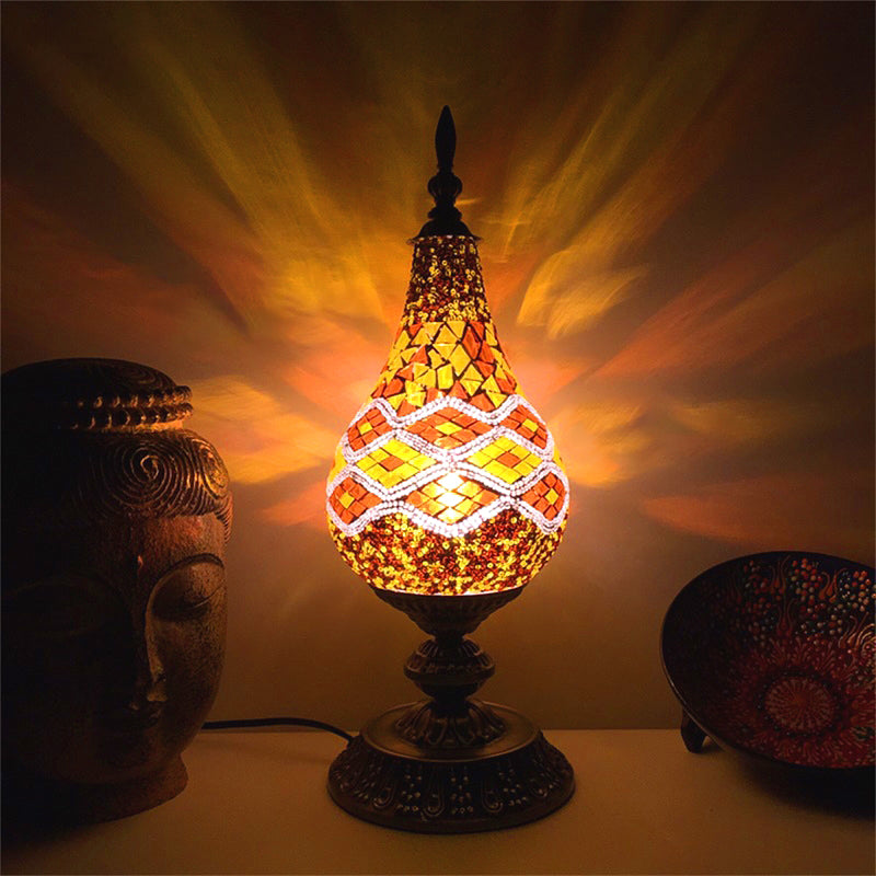 Vintage Led Glass Teardrop Table Lamp - Hand-Crafted White/Red/Yellow Bedroom Nightstand Decor