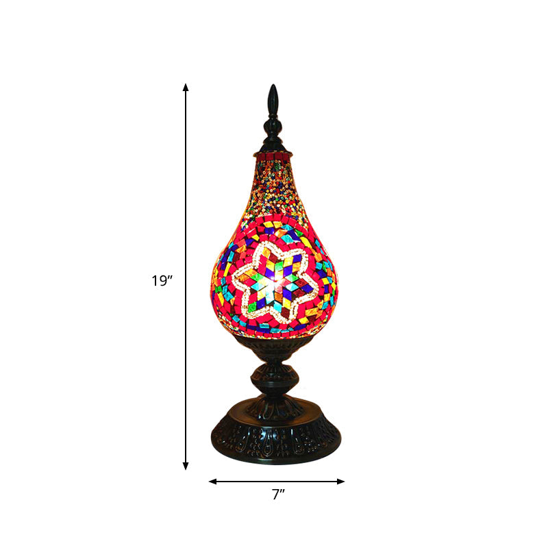 Vintage Led Glass Teardrop Table Lamp - Hand-Crafted White/Red/Yellow Bedroom Nightstand Decor