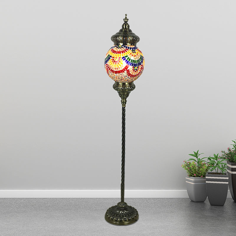 Hand-Crafted Vintage Glass Floor Lamp In Red/Blue/Green Sphere Stand