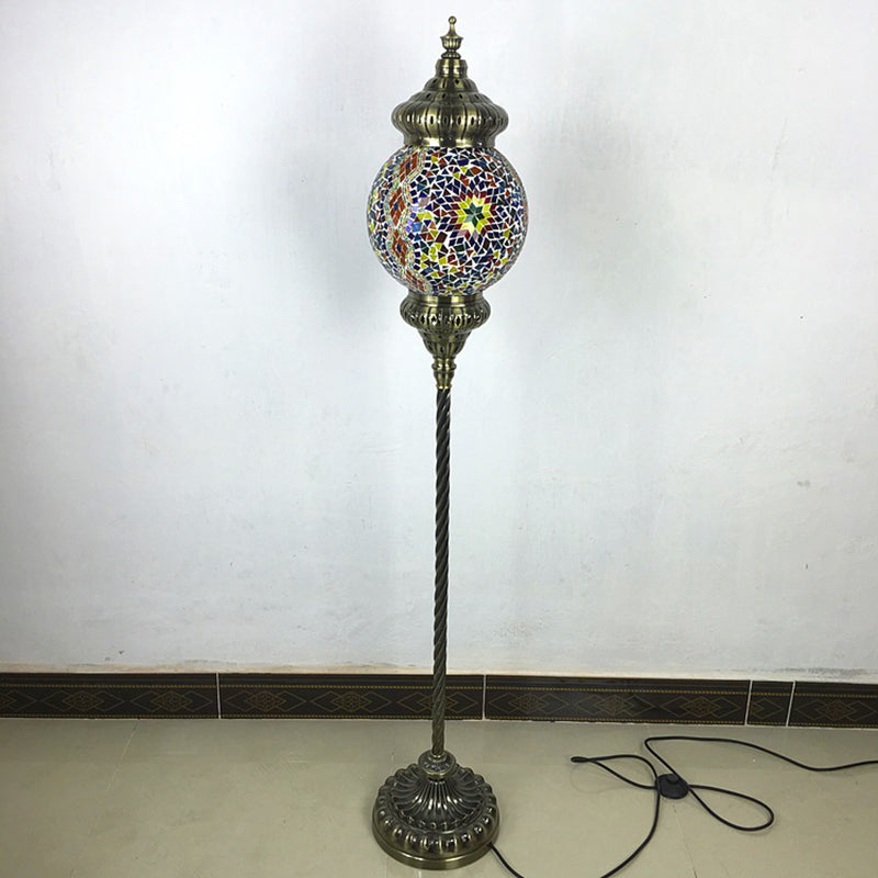 Hand-Crafted Vintage Glass Floor Lamp In Red/Blue/Green Sphere Stand