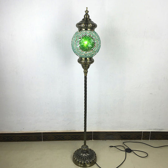 Hand-Crafted Vintage Glass Floor Lamp In Red/Blue/Green Sphere Stand Green