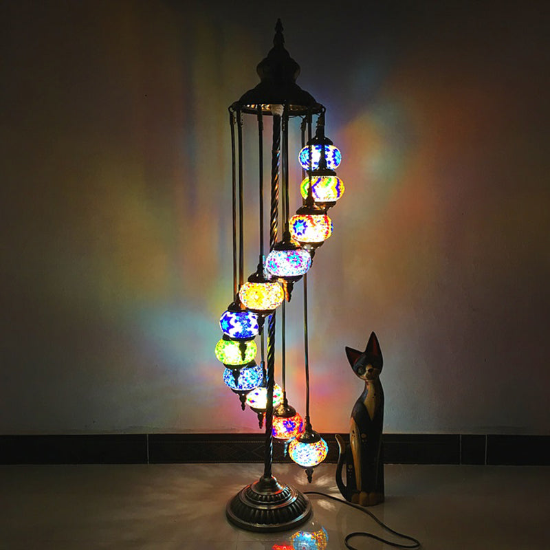 Traditional Hand-Crafted Glass Helical Stand Up Lamp - White/Yellow Reading Floor With 11 Lights