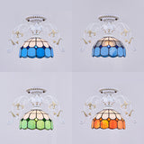 White Semi Flush Tiffany Style Ceiling Light With Stained Glass Dome Shade- 1