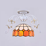 White Semi Flush Tiffany Style Ceiling Light With Stained Glass Dome Shade- 1