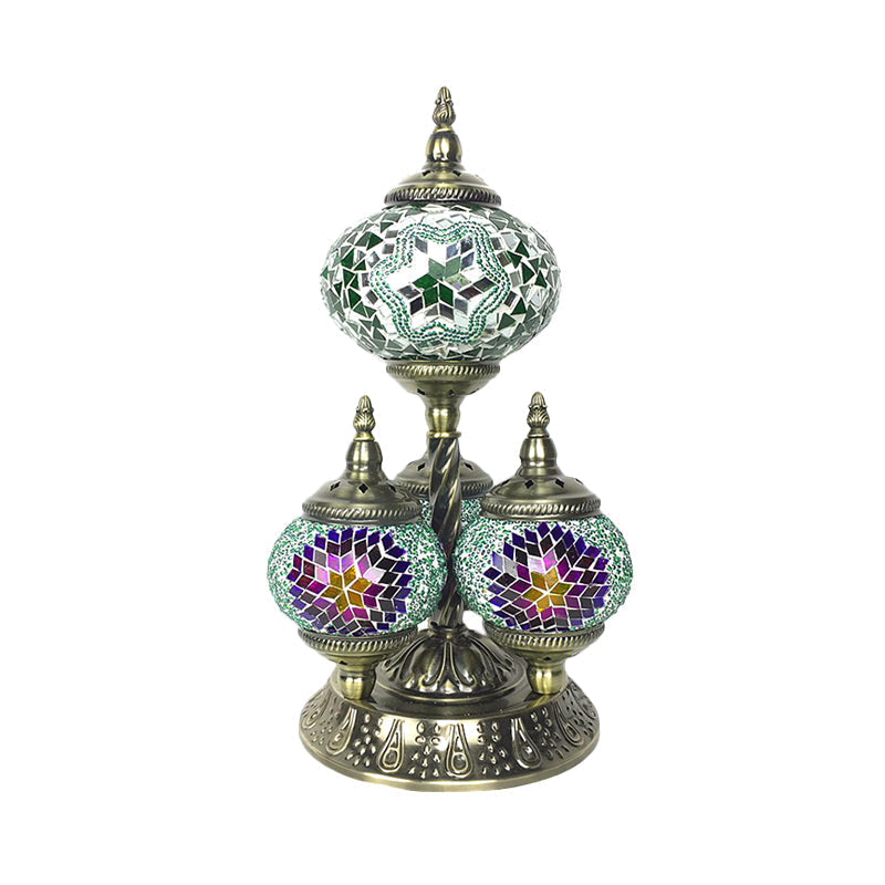 Vintage Stained Glass Table Lamp - Elliptical Study Room Reading Light (4 Heads) In