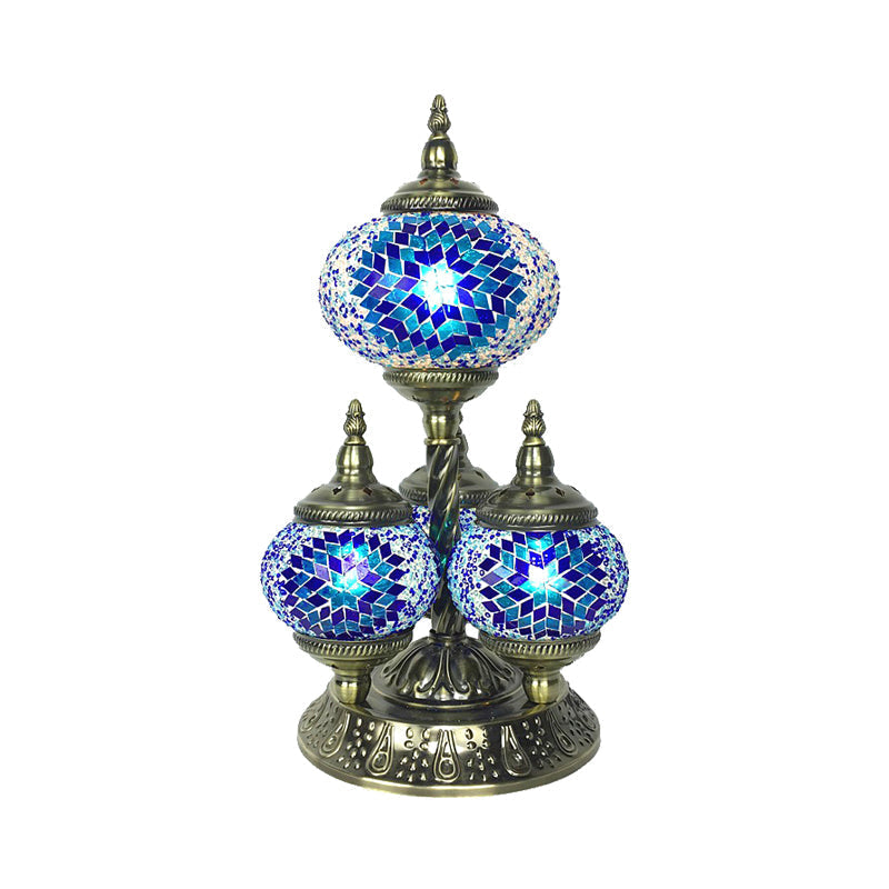 Vintage Stained Glass Table Lamp - Elliptical Study Room Reading Light (4 Heads) In