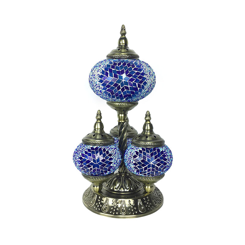 Vintage Stained Glass Table Lamp - Elliptical Study Room Reading Light (4 Heads) In