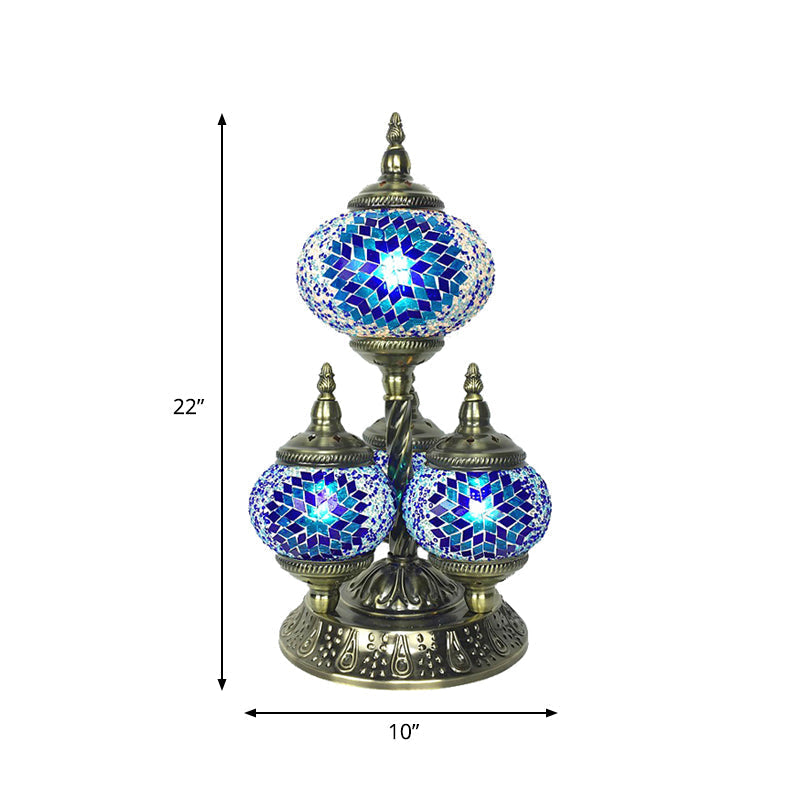 Vintage Stained Glass Table Lamp - Elliptical Study Room Reading Light (4 Heads) In