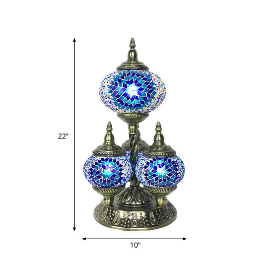 Vintage Stained Glass Table Lamp - Elliptical Study Room Reading Light (4 Heads) In