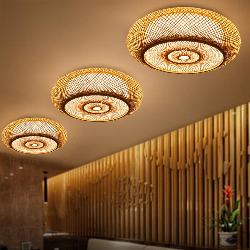 Flush Mount Ceiling Lighting With Asian - Inspired Flaxen Donut Bamboo Shade