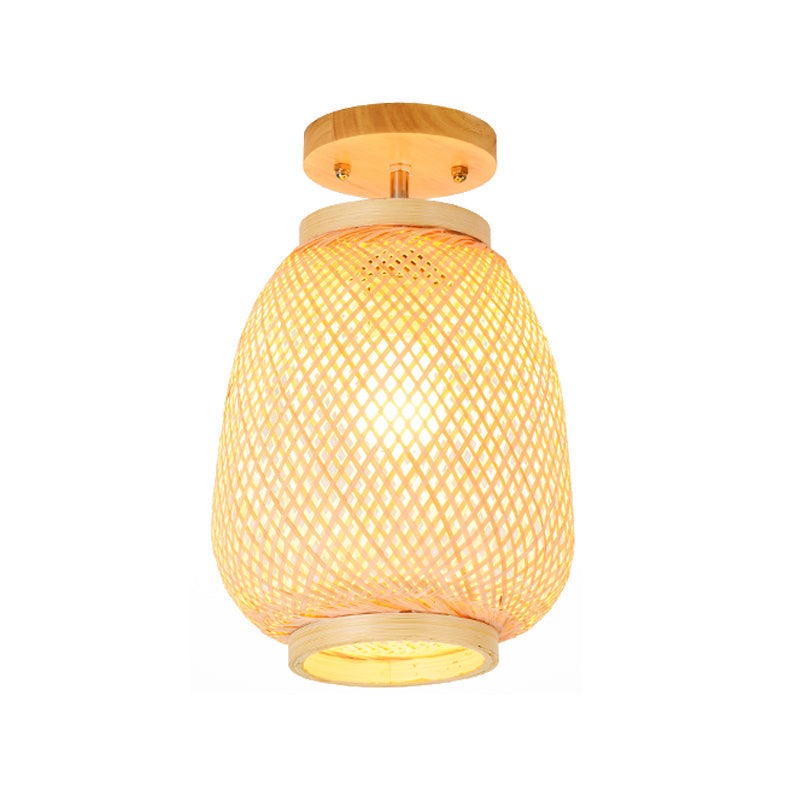 Bamboo Lantern Semi - Flush Mount Asian Ceiling Fixture For Restaurant