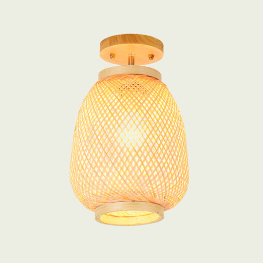 Bamboo Lantern Semi - Flush Mount Asian Ceiling Fixture For Restaurant