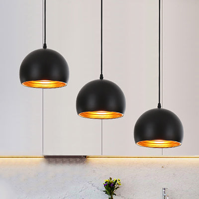 Metallic Globe Pendant Light - Industrial Style 3-Head Ceiling Fixture For Living Room In Black