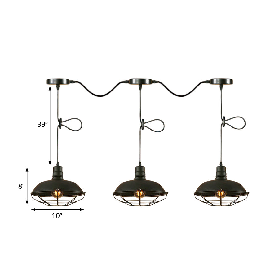 Industrial Barn Metal Pendant Light With Wire Cage - 3/5 Lights In Black Finish For Kitchen