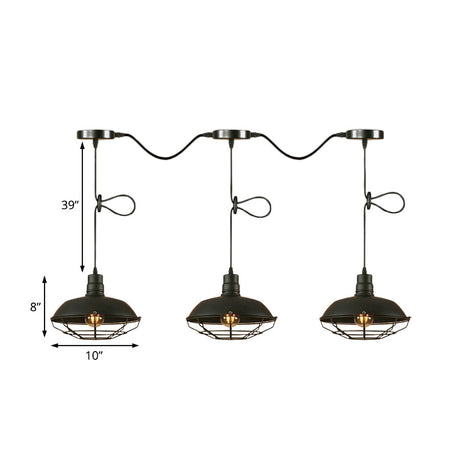 Industrial Style Barn Metallic Hanging Light With 3/5 Lights Black Finish And Wire Cage - Perfect
