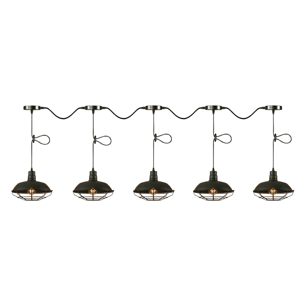 Industrial Barn Metal Pendant Light With Wire Cage - 3/5 Lights In Black Finish For Kitchen