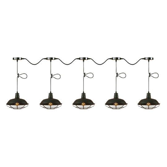 Industrial Barn Metal Pendant Light With Wire Cage - 3/5 Lights In Black Finish For Kitchen