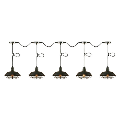 Industrial Style Barn Metallic Hanging Light With 3/5 Lights Black Finish And Wire Cage - Perfect