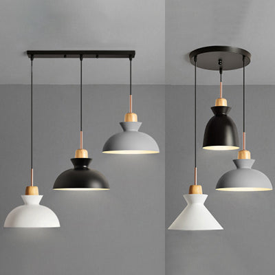 Modern Black Finish 3-Light Suspended Ceiling Pendant With Metal Shade