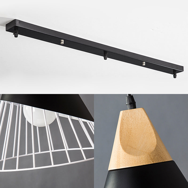 Modern Conical Cage Pendant Light - 3-Light Indoor Hanging Ceiling Lamp (Black/White)