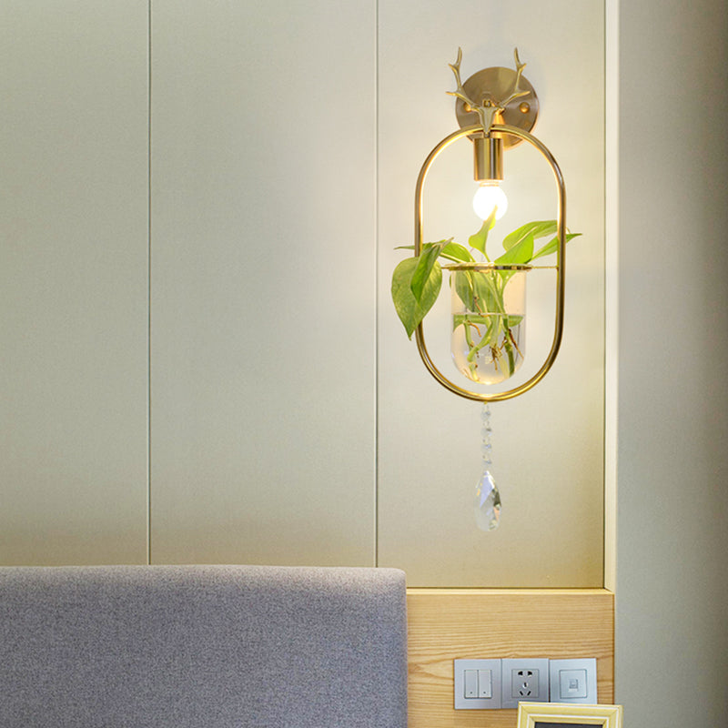 Industrial Antler Sconce Light Fixture With Metal Led Wall Mounted Lamp In Gold & Crystal Accents