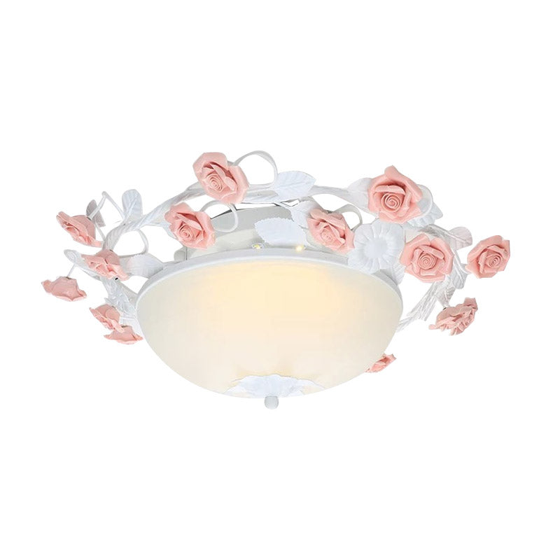 Bowl Ceiling Light With Opal Glass And Led In White/Pink For Living Room