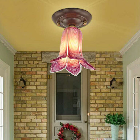 Countryside 1-Light Metal Ceiling Lamp For Living Room Led Flush Mount Lighting - Lily/Tulip Design
