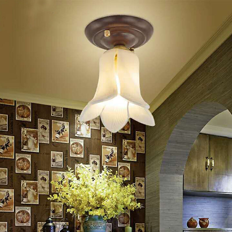 Countryside 1-Light Metal Ceiling Lamp For Living Room Led Flush Mount Lighting - Lily/Tulip Design