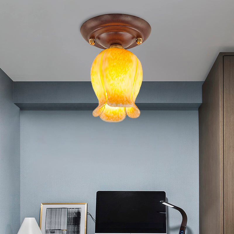 Countryside 1-Light Metal Ceiling Lamp For Living Room Led Flush Mount Lighting - Lily/Tulip Design