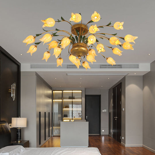 Flower Ceiling Light Fixture - American Design With 25 Led Bulbs Metal Semi - Mount Lighting In