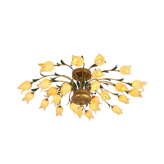 Flower Ceiling Light Fixture - American Design With 25 Led Bulbs Metal Semi - Mount Lighting In