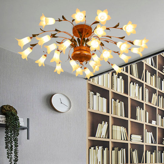 Flower Ceiling Light Fixture - American Design With 25 Led Bulbs Metal Semi - Mount Lighting In